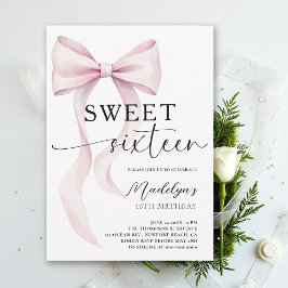 Invitación Pink Bow Modern Elegant Simple Classy Sweet 16