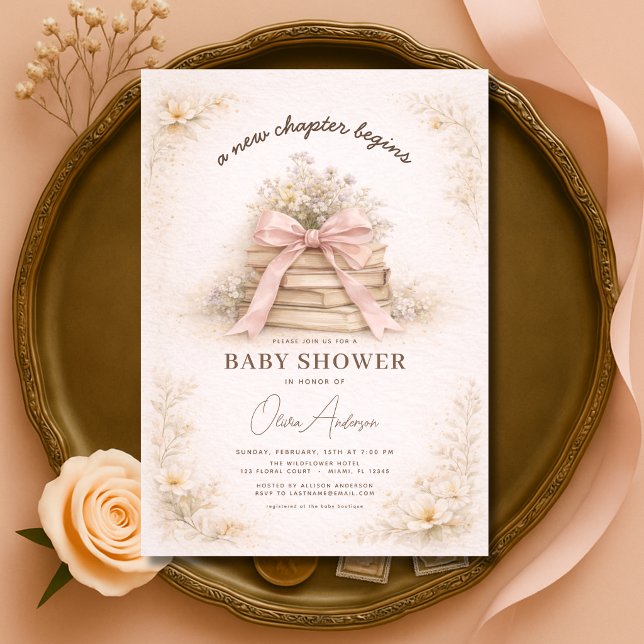 Invitación Pink Bow New Chapter Begins Baby Shower (Subido por el creador)