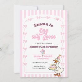 Invitación Pink Bow One Silly Goose Girl 1st Birthday Party