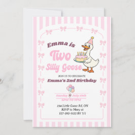 Invitación Pink Bow One Silly Goose Girl 2nd Birthday Party