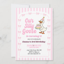 Invitación Pink Bow One Silly Goose Girl 3rd Birthday Party