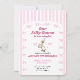 Invitación Pink Bow One Silly Goose Girl 4th Birthday Party