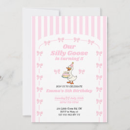 Invitación Pink Bow One Silly Goose Girl 5th Birthday Party