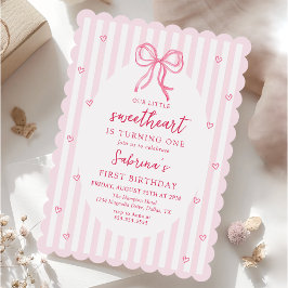 Invitación Pink Bow Our Little Sweetheart Birthday Invitation
