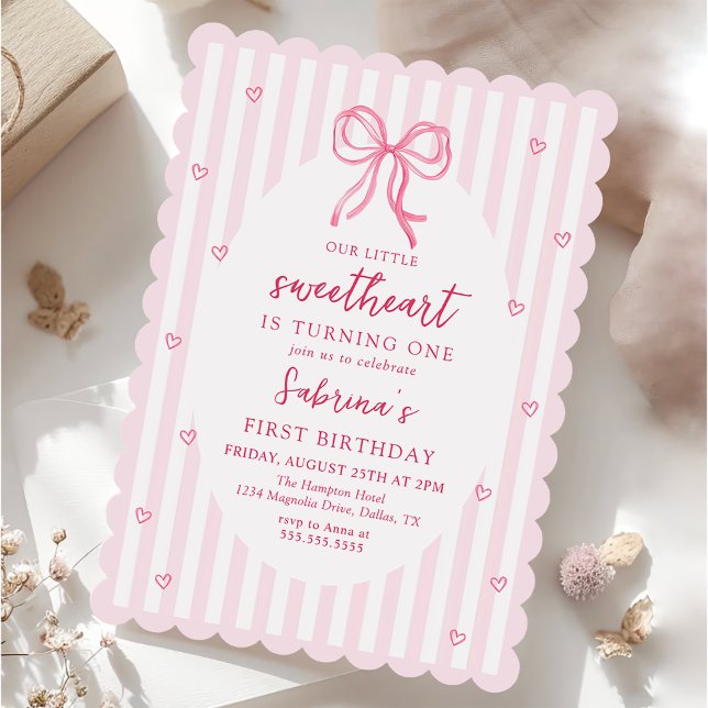 Invitación Pink Bow Our Little Sweetheart Birthday Invitation (Subido por el creador)