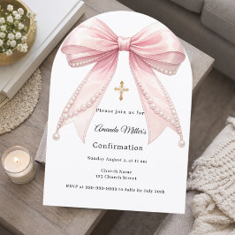 Invitación Pink bow pearls girl elegant Confirmation Arch