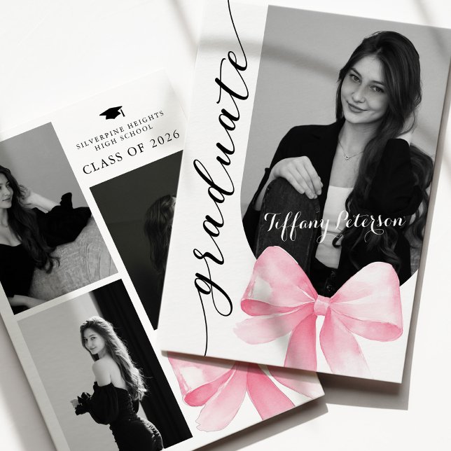 Invitación Pink Bow Photo 2026 Graduation Invitation (Subido por el creador)