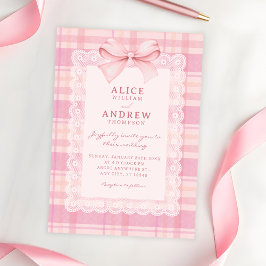 Invitación Pink bow plaid wedding