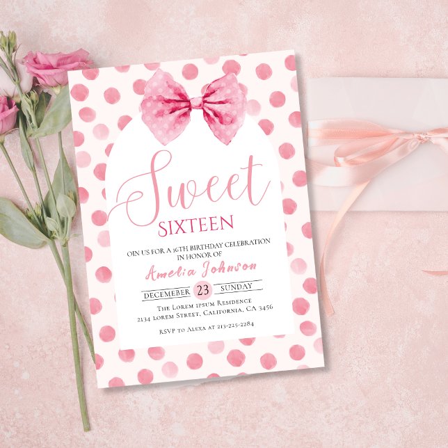 Invitación Pink Bow polka dots Sweet dieciséis cumpleaños (Subido por el creador)