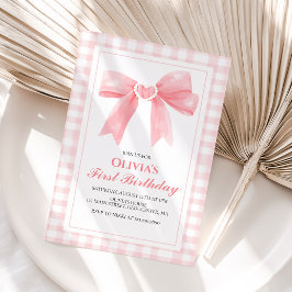 Invitación Pink Bow preppy Coquette primer cumpleaños