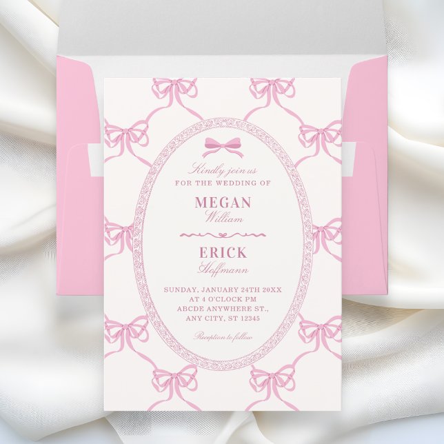Invitación Pink bow ribbon wedding  (Subido por el creador)