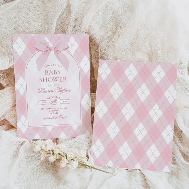 Invitación Pink Bow Rocse Horse polo Vinatge Baby Shower (Subido por el creador)