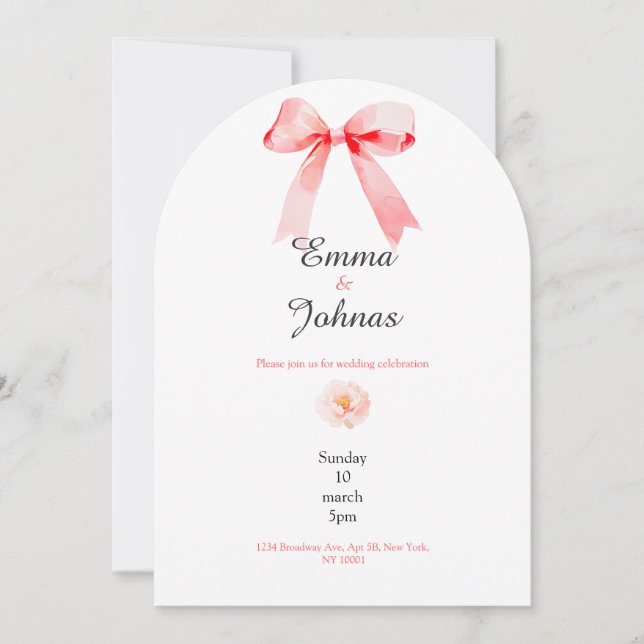 Invitación pink bow rose chic wedding invitation (Anverso)