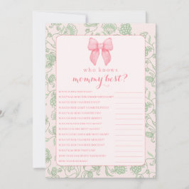 Invitación Pink Bow Sage Green Baby Shower Game