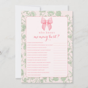 Invitación Pink Bow Sage Green Baby Shower Game
