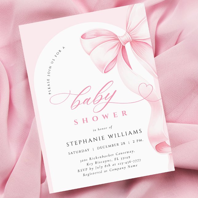 Invitación Pink Bow Script Baby Shower Invitation (Subido por el creador)