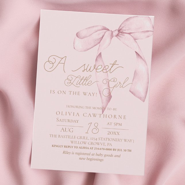 Invitación Pink Bow Script Baby Shower Invitation (Subido por el creador)
