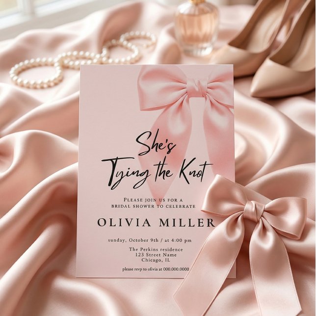 Invitación Pink Bow She’s Tying the Knot Bridal Shower (Subido por el creador)