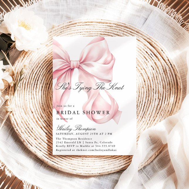 Invitación Pink Bow She's Tying The Knot Bridal Shower (Subido por el creador)
