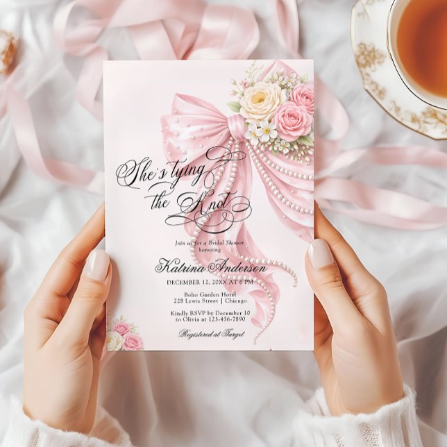 Invitación Pink Bow She's Tying the Knot Bridal Shower (Subido por el creador)