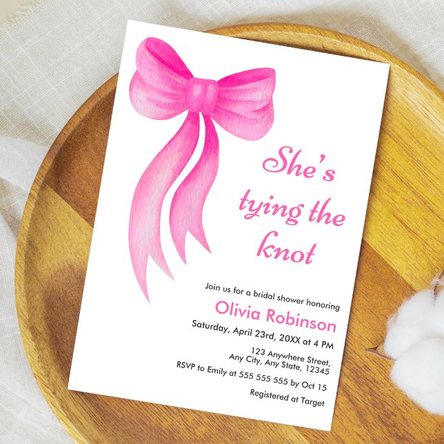 Invitación Pink Bow She's Tying the Knot Bridal Shower  (Pink Bow She's Tying the Knot Bridal Shower Invitation )