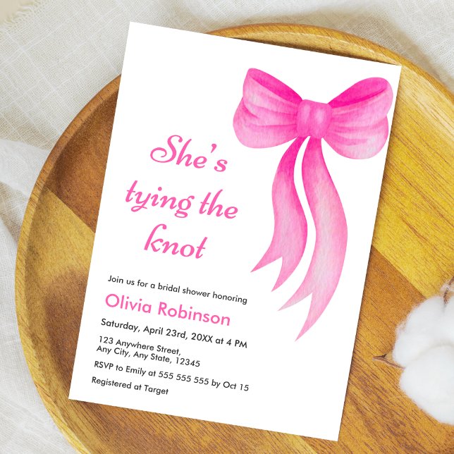 Invitación Pink Bow She's Tying the Knot Bridal Shower  (Pink Bow She's Tying the Knot Bridal Shower Invitation )