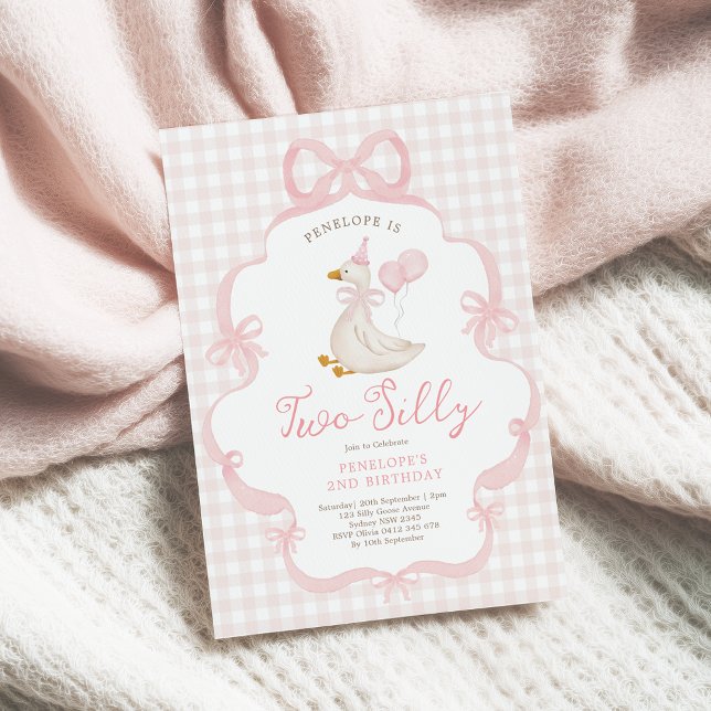 Invitación Pink Bow Silly Goose Balloon Girl 2nd Birthday (Subido por el creador)