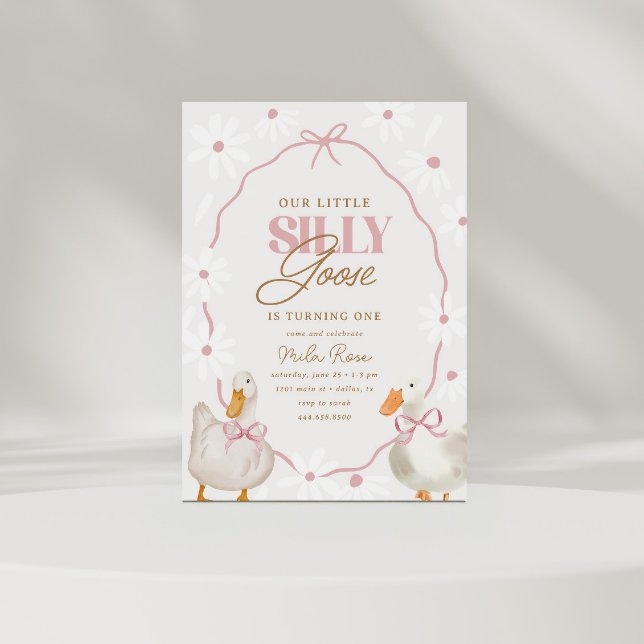 Invitación Pink Bow Silly Goose Coquette Cumpleaños (Subido por el creador)