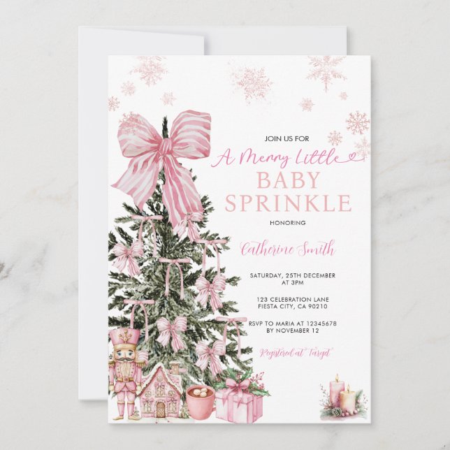 Invitación Pink Bow Snowflakes Nutcracker Baby Sprinkle (Anverso)