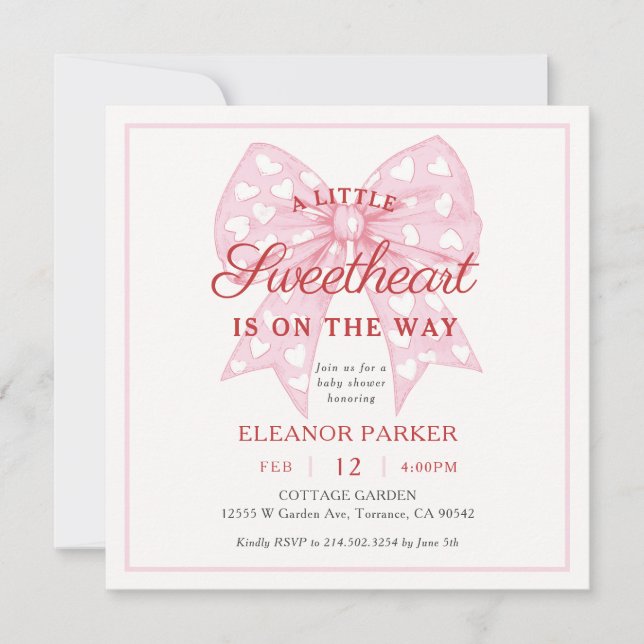 Invitación Pink Bow Square Baby Shower Square (Anverso)