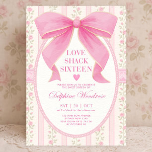Invitación Pink Bow Sweet 16: Coque Floral Vintage