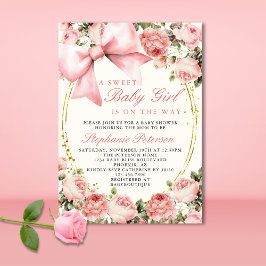 Invitación Pink Bow Sweet Baby Girl Is On The Way Baby Shower