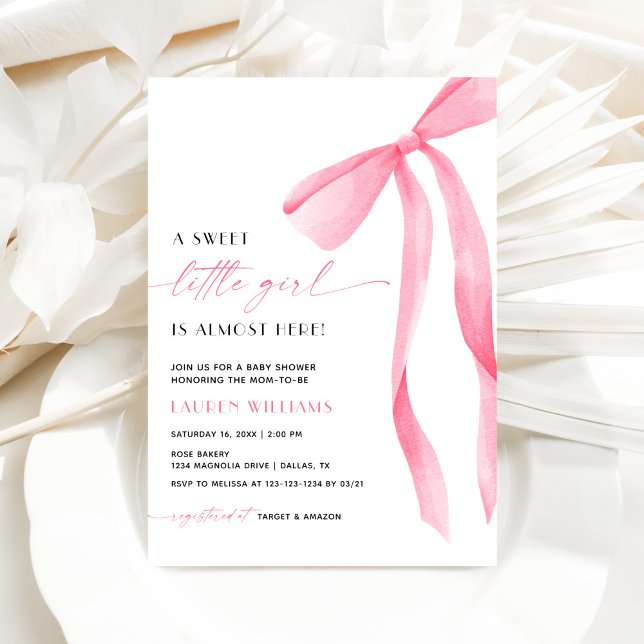 Invitación Pink Bow Sweet Little Girl Baby Shower Invitation (Subido por el creador)