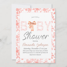 Pink Bow Toile de Jouy Floral Baby Shower