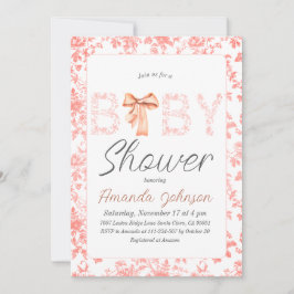 Invitación Pink Bow Toile de Jouy Floral Baby Shower