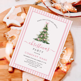 Invitación Pink Bow Traditional Tree Christmas Party