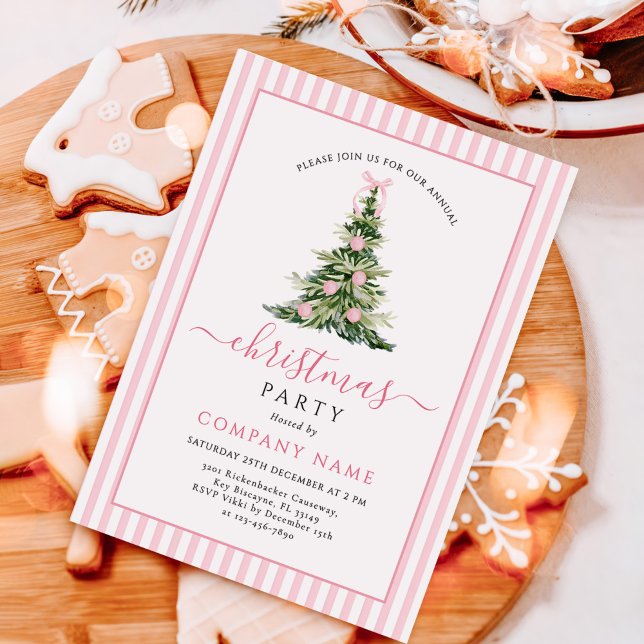 Invitación Pink Bow Traditional Tree Christmas Party (Subido por el creador)