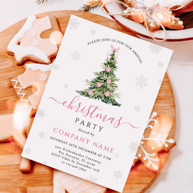 Invitación Pink Bow Traditional Tree Christmas Party (Subido por el creador)