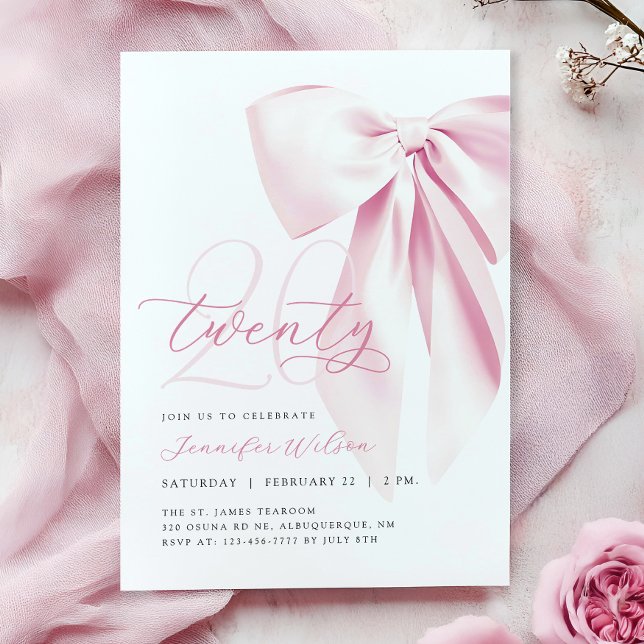 Invitación Pink Bow Twenty Cumpleaños (Subido por el creador)