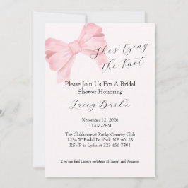 Invitación Pink Bow Tying the Knot Bridal Shower Invitation -