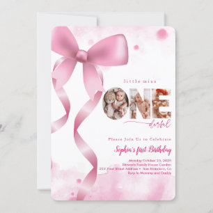 Invitación Pink Bow Una Maravillosa Foto De Bebé Primer Cumpl