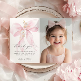 Invitación Pink Bow Una Maravillosa Foto Floral Cumpleaños Gr