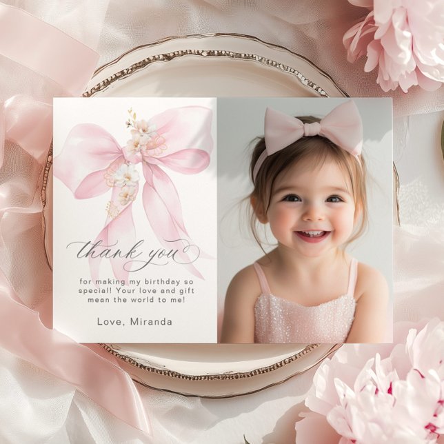 Invitación Pink Bow Una Maravillosa Foto Floral Cumpleaños Gr (Subido por el creador)