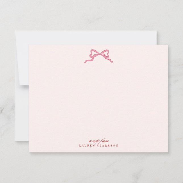 Invitación Pink Bow Valentine’s Day Note Card (Anverso)