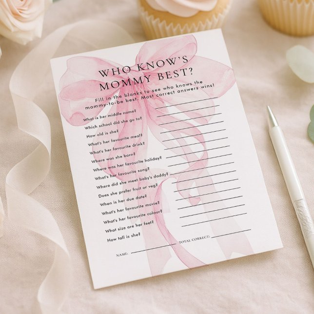 Invitación Pink Bow Who Knows Mommy Best Baby Shower card (Subido por el creador)