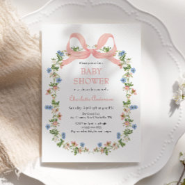 Invitación Pink Bow Wildflower Baby Baby Shower