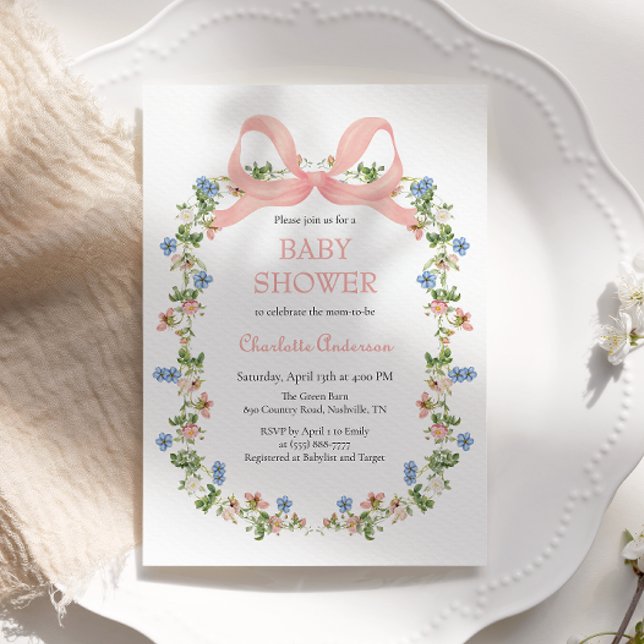 Invitación Pink Bow Wildflower Baby Baby Shower (Subido por el creador)