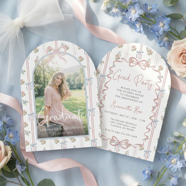 Invitación Pink Bow Wildflower Graduation (Subido por el creador)