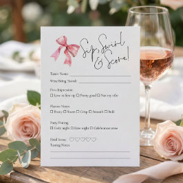 Invitación PInk Bow Wine Tasting Bridal Shower Score Card