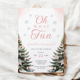 Invitación Pink Bow Winter Girl 1st Birthday
